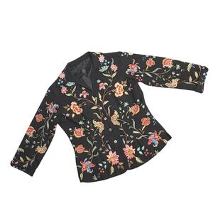 90s Vintage Silk Land Beaded Floral Jacket S - Mother of Pearl Buttons RN 88820